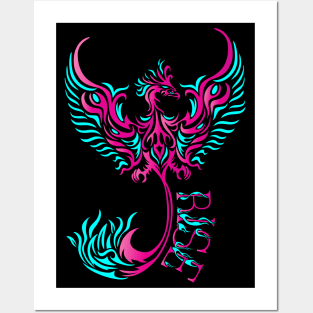 Rise up like a Phoenix from the ashes. Pink and Blue Phoenix in a Tribal / Tattoo Art style Posters and Art